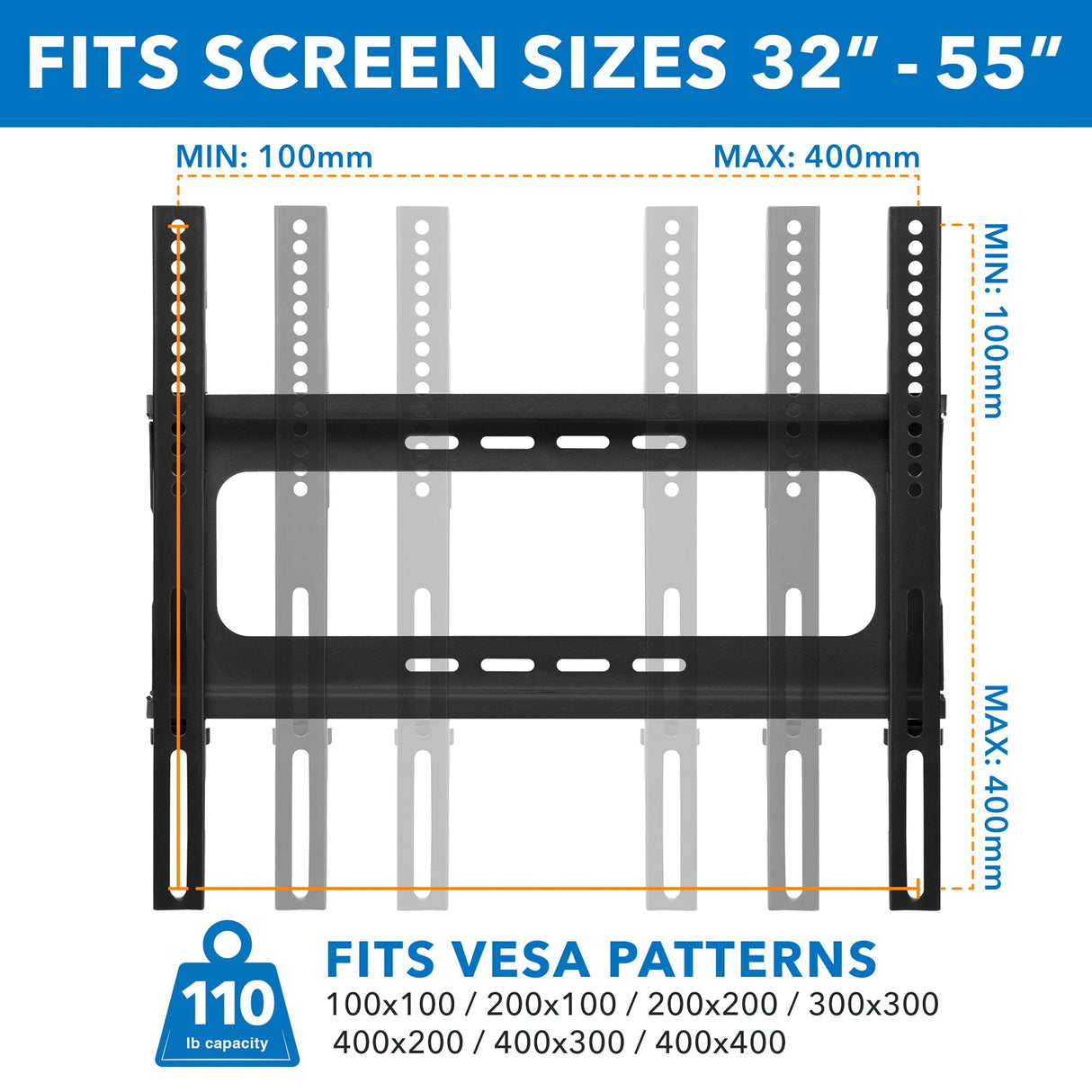 Height Adjustable TV Floor Stand with Mount | 2 Tempered Glass Shelves - Mount-It!