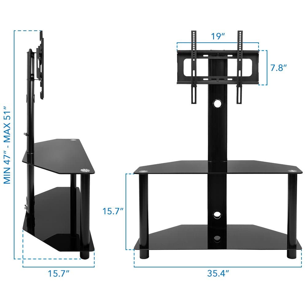 Height Adjustable TV Floor Stand with Mount | 2 Tempered Glass Shelves - Mount-It!