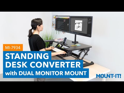 Sit-Stand Desk Converter with Dual Monitor Mount