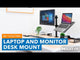 Full Motion Laptop and Monitor Desk Mount with Cooling Tray