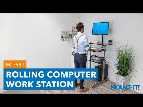 Rolling Computer Work Station with Monitor Mount