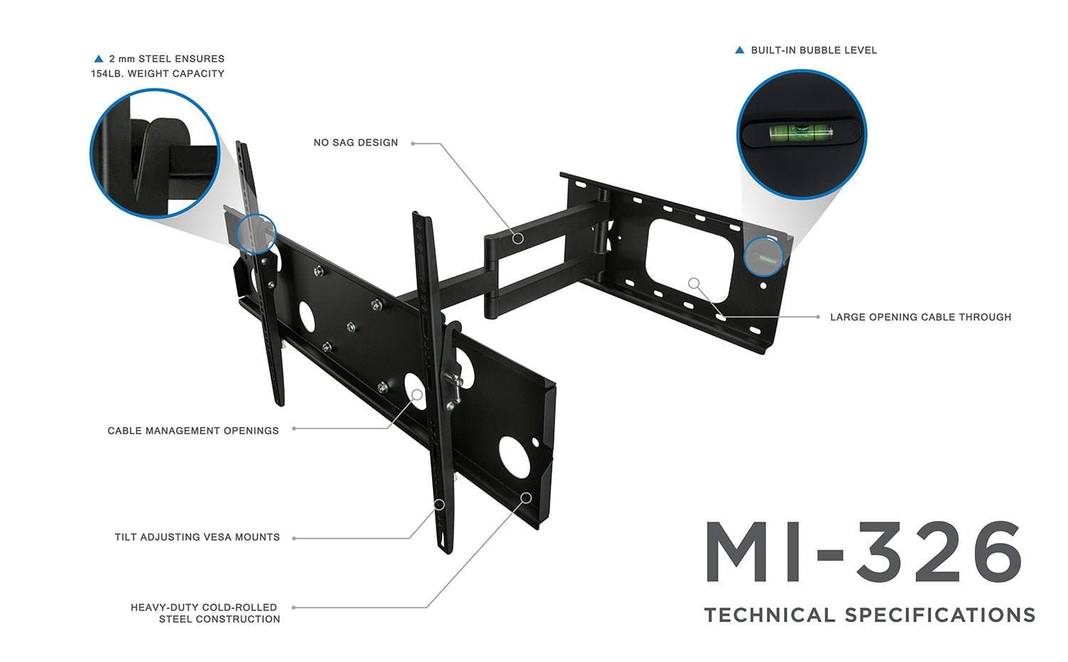 Long Extension, Low Profile Full Motion TV Wall Mount for Extra Large TVs - Mount-It!