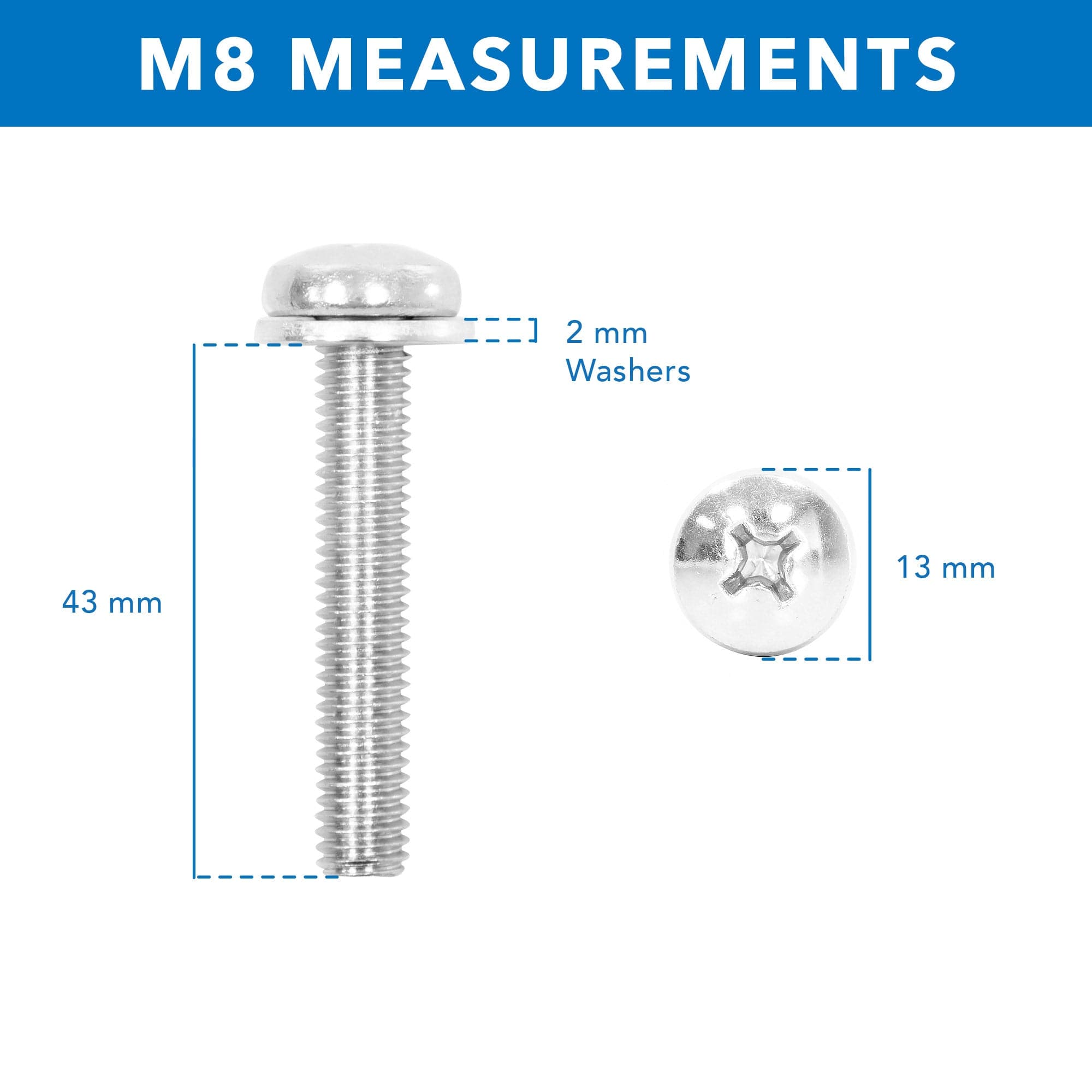 M6 TV mounting Bolts/Screws with spacers and washers, Multiple Lengths