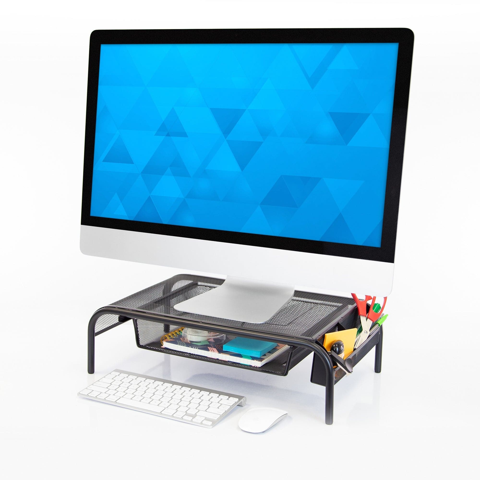 Metal Mesh Computer Monitor Stand and Riser with Pullout Drawer