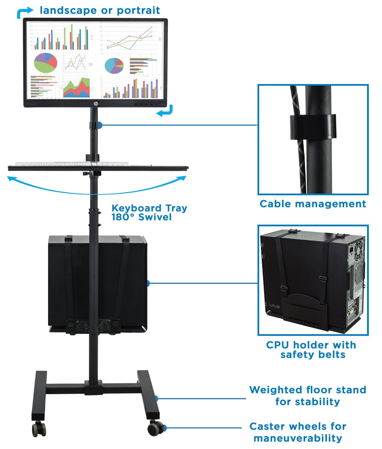 Mobile Cart With Monitor Mount & CPU Holder - Mount-It!