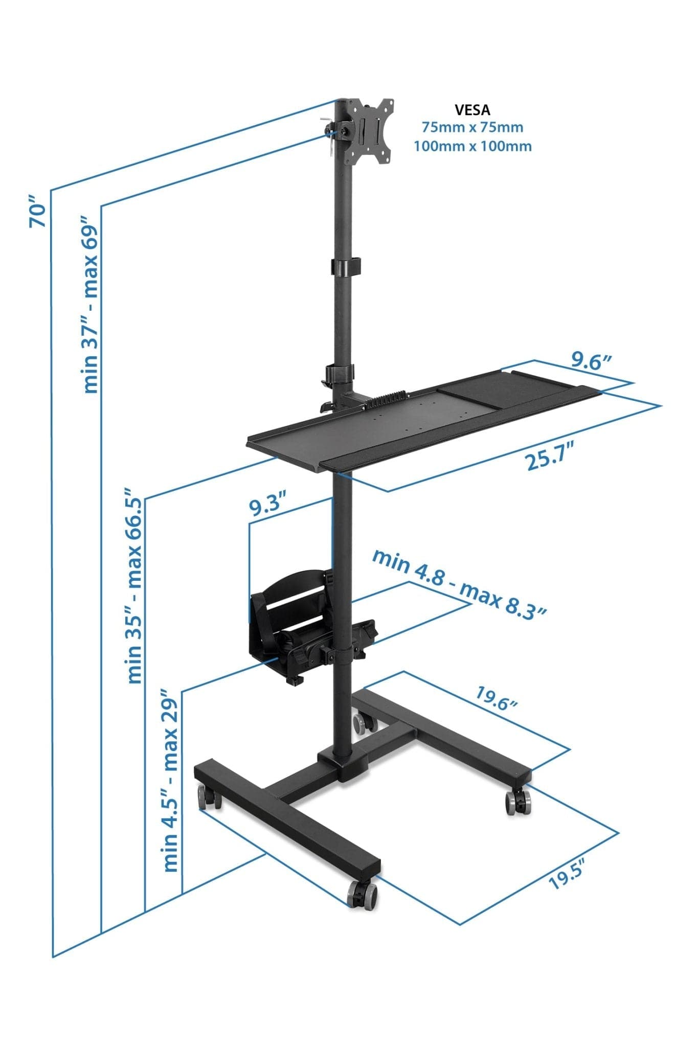 Mobile Cart With Monitor Mount & CPU Holder - Mount-It!