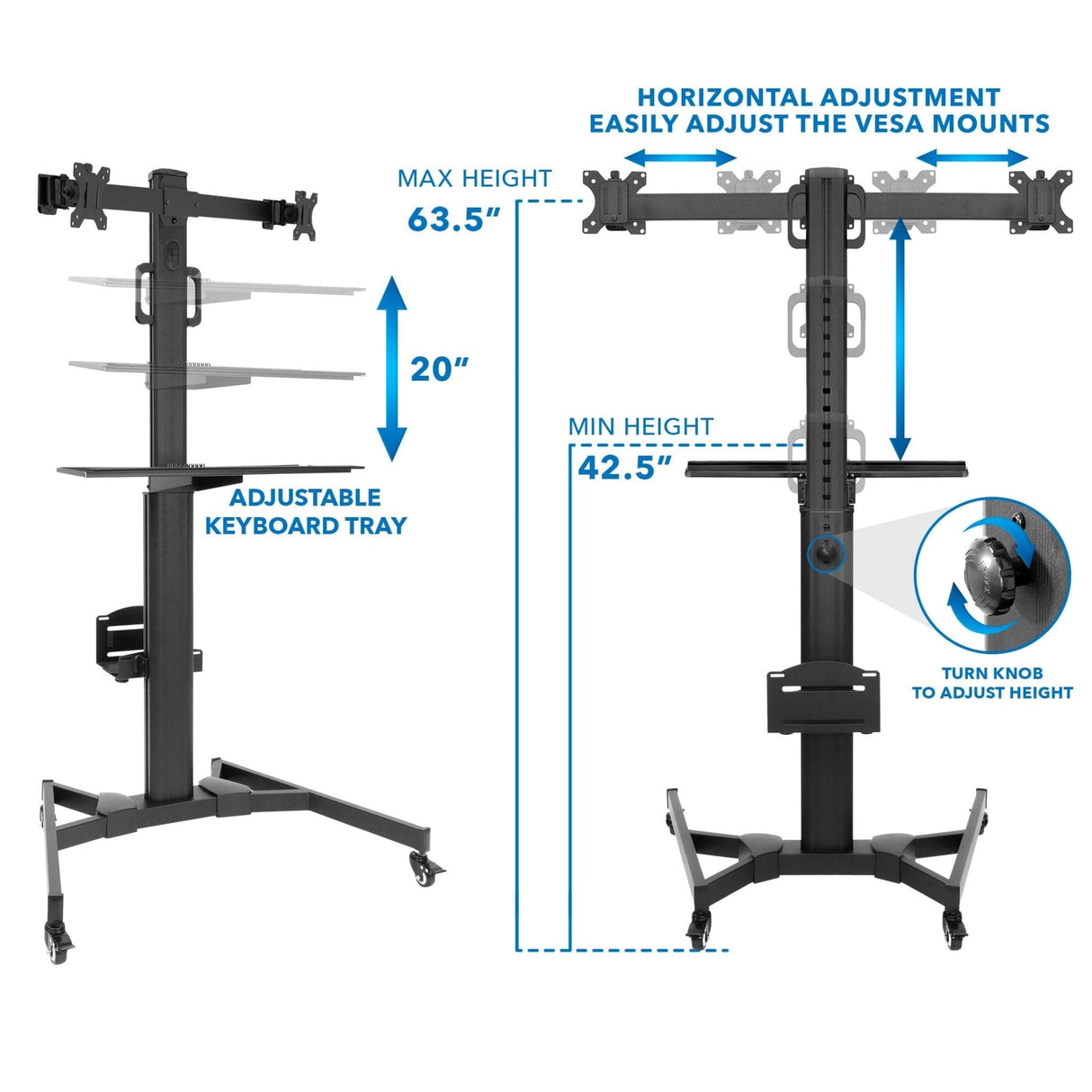 Mobile PC Workstation for Dual Monitors - Mount-It!