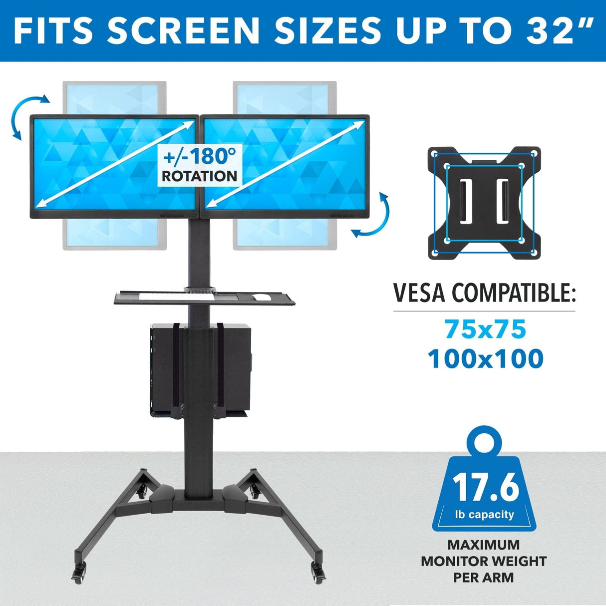 Mobile PC Workstation for Dual Monitors - Mount-It!