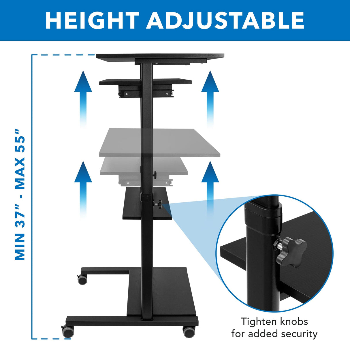 Mobile Standing Desk with Retractable Keyboard - Mount-It!