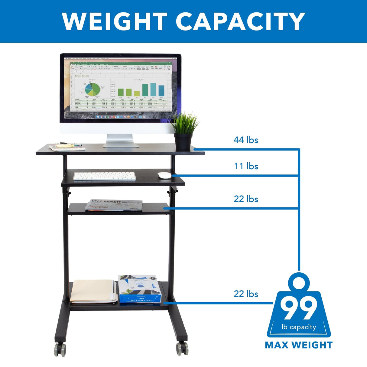 Mobile Standing Desk with Retractable Keyboard - Mount-It!