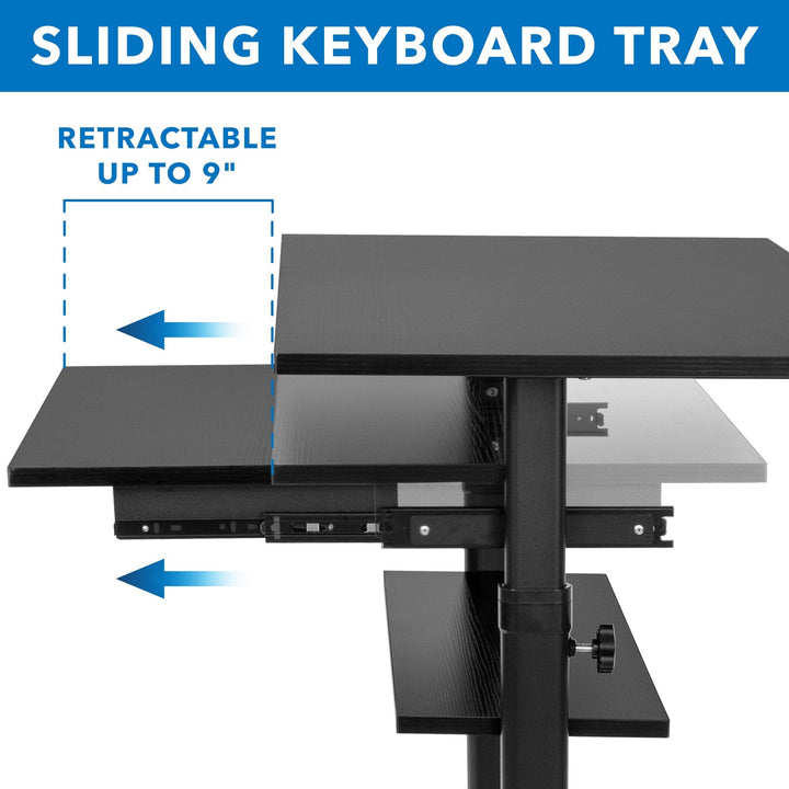 Mobile Standing Desk with Retractable Keyboard - Mount-It!