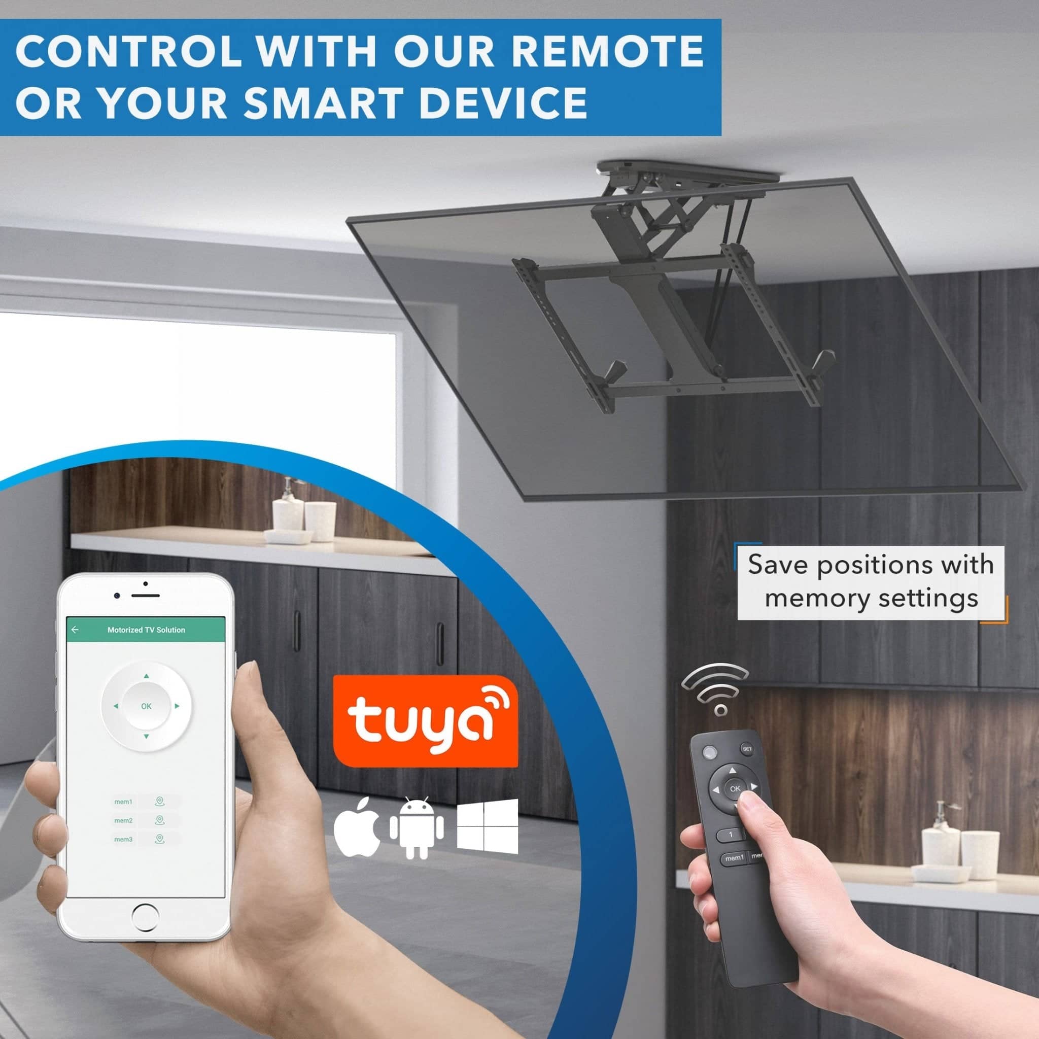Motorized Ceiling TV Mount with Remote and App Controller - Mount-It!
