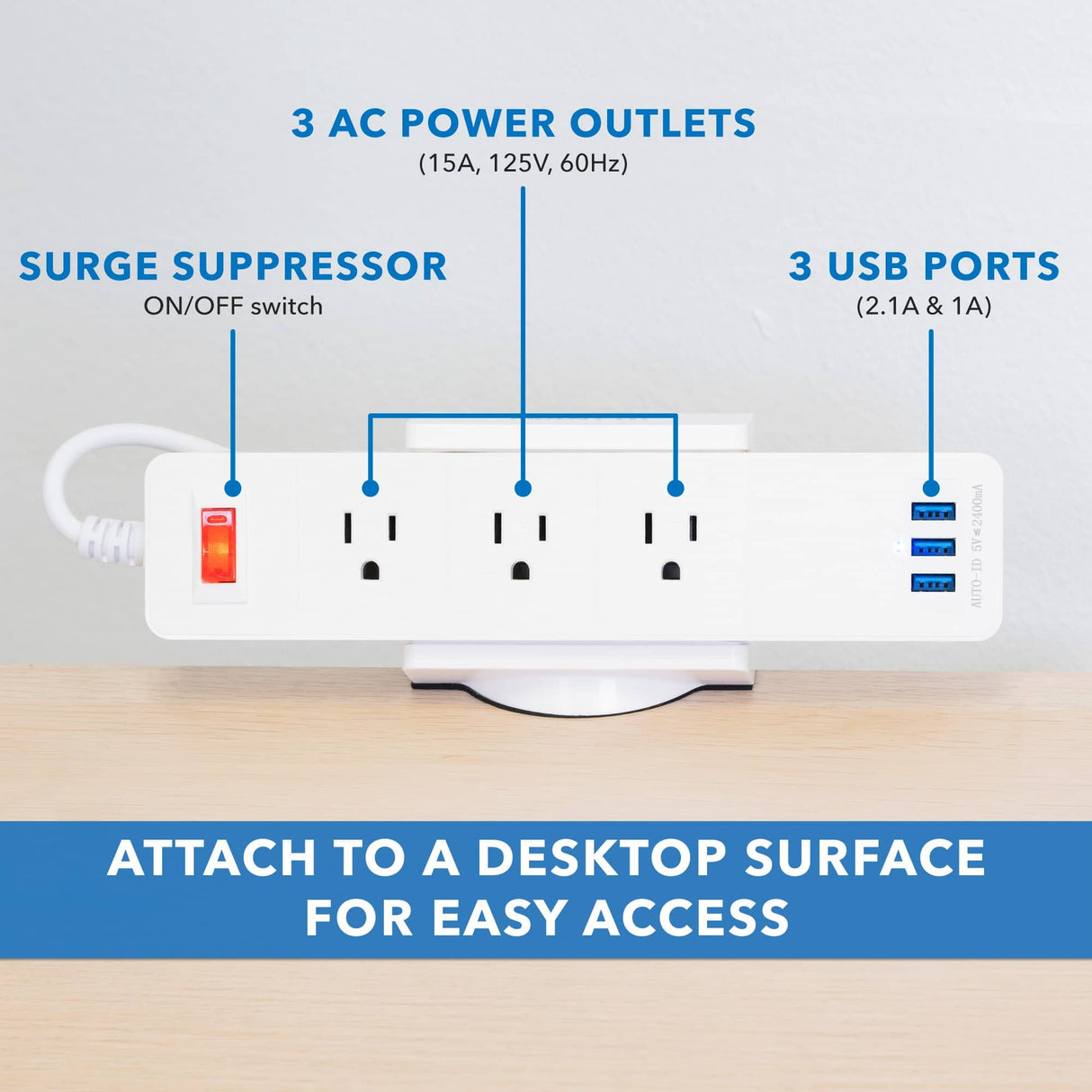 Power Strip and Clamp Desk Mount - Mount-It!