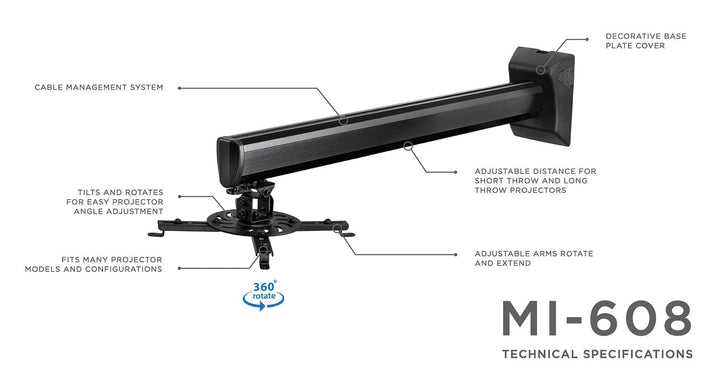 Projector Wall Mount for Short Throw & Standard Projectors - Mount-It!