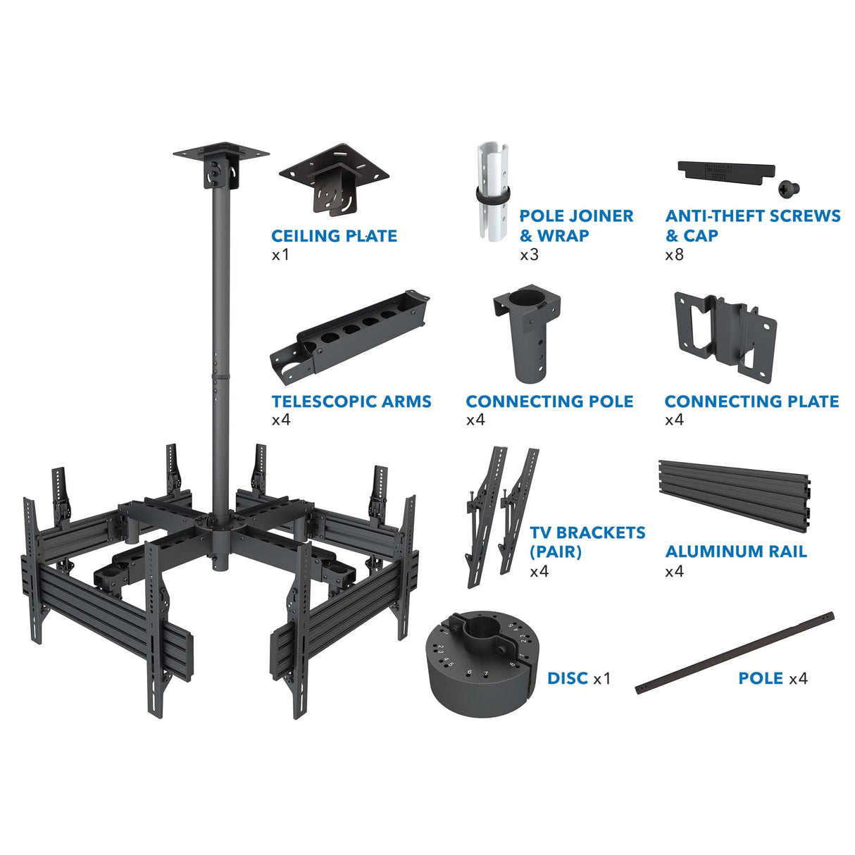 Quad TV Display Ceiling Mount - Mount-It!