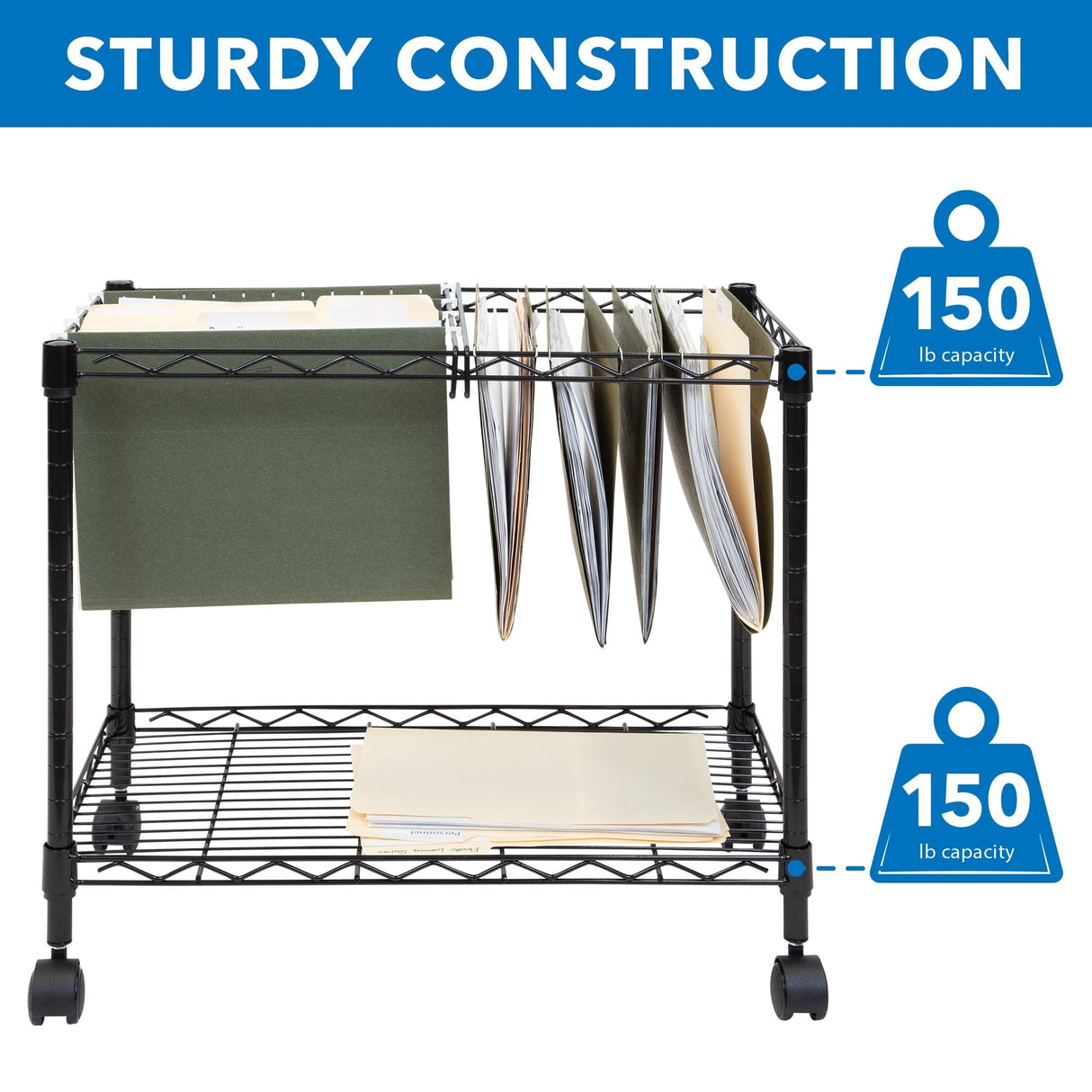 Rolling File Cart with Folder Rack - Mount-It!