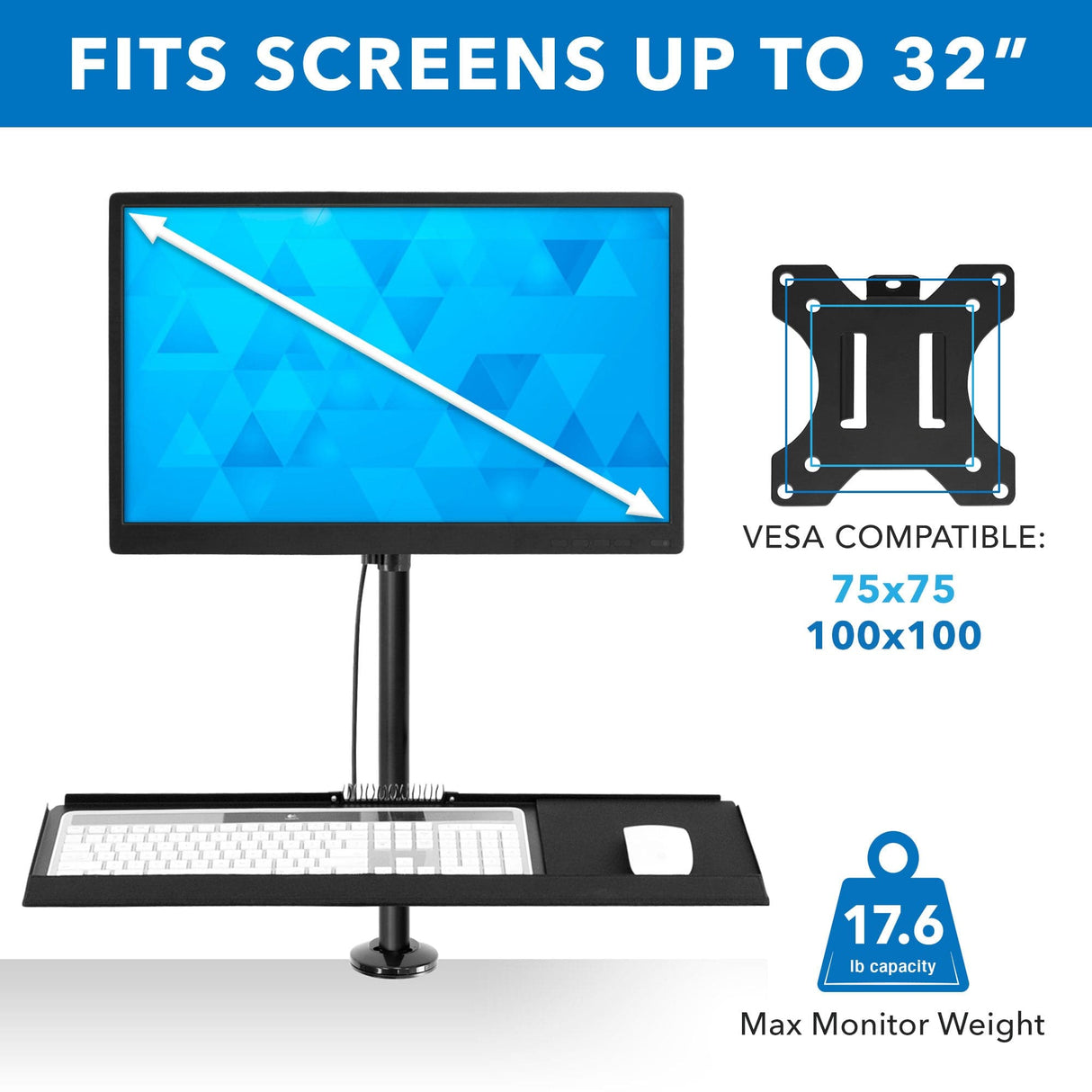 Single Monitor Sit-Stand Desk Mount with Keyboard Tray - Mount-It!