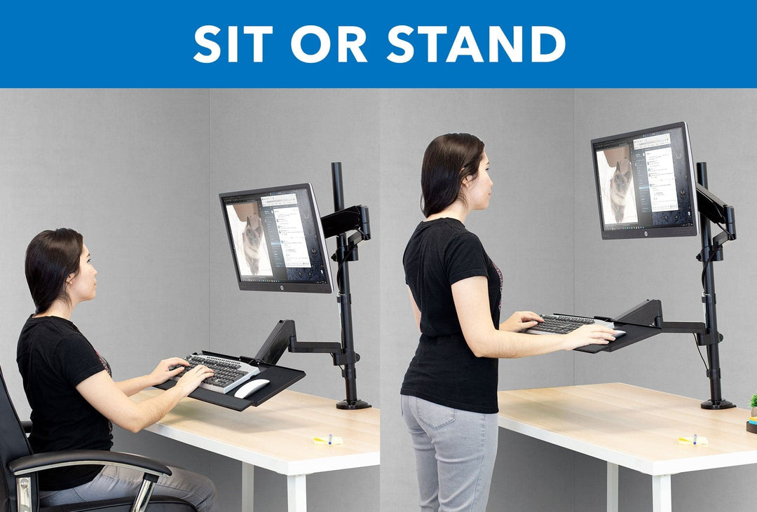 Single Monitor Sit-Stand Desk Mount with Keyboard Tray - Mount-It!