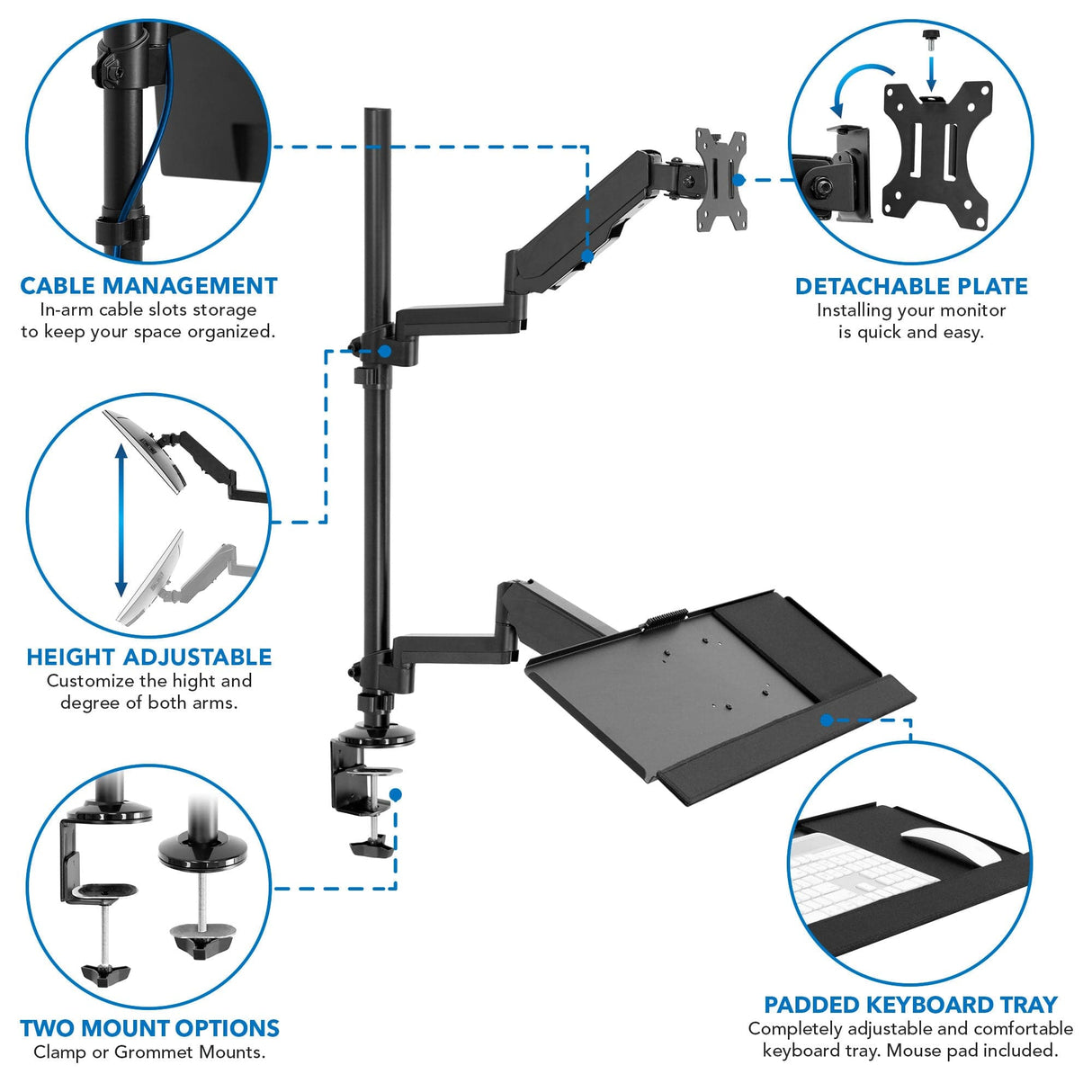 Single Monitor Sit-Stand Desk Mount with Keyboard Tray - Mount-It!