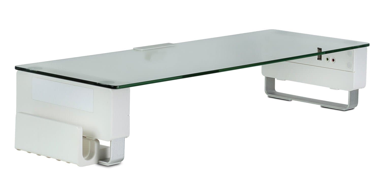 Tempered Glass & Aluminum Monitor Stand with USB - Mount-It!