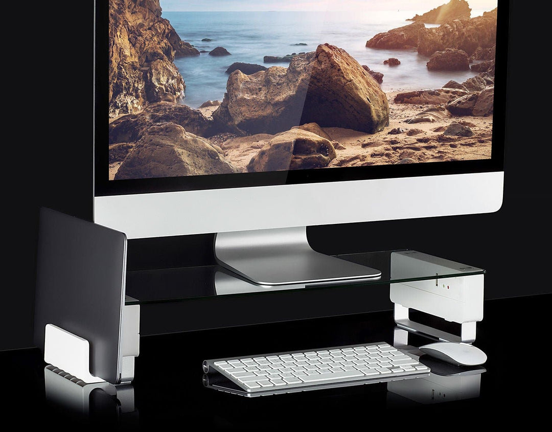 Tempered Glass & Aluminum Monitor Stand with USB - Mount-It!
