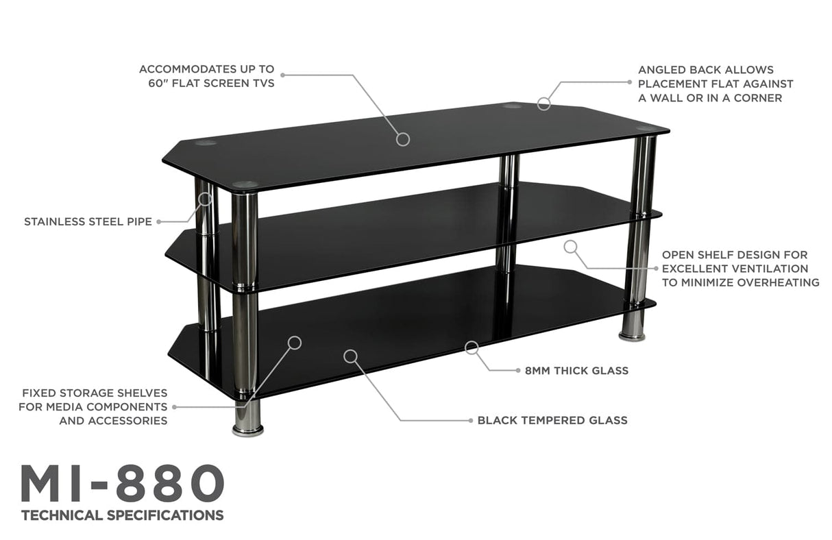 Three Tempered Glass Shelf TV Stand - Mount-It!