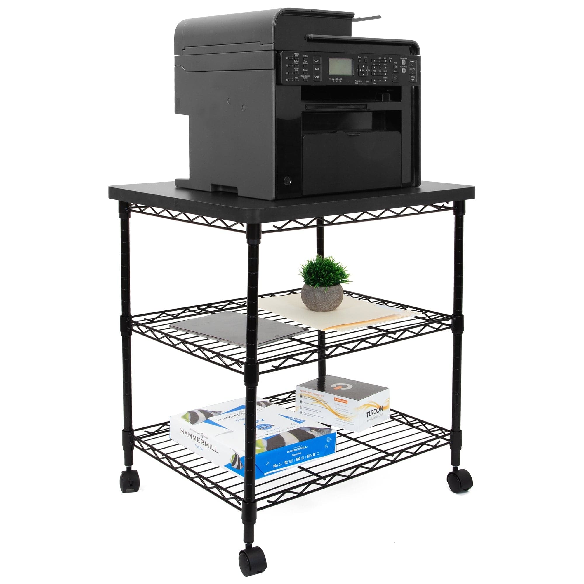 Three-Tier Large Printer Cart with Wheels - Mount-It!