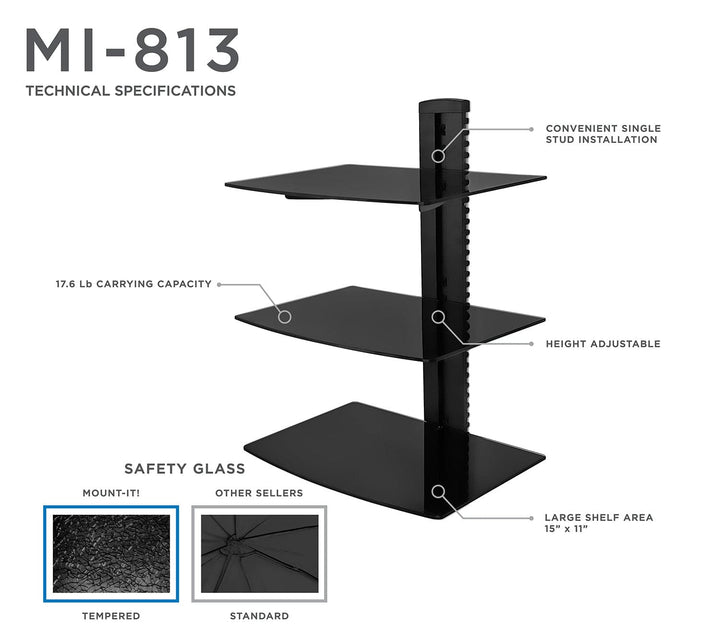 Triple Floating Wall Shelves for A/V Components - Mount-It!