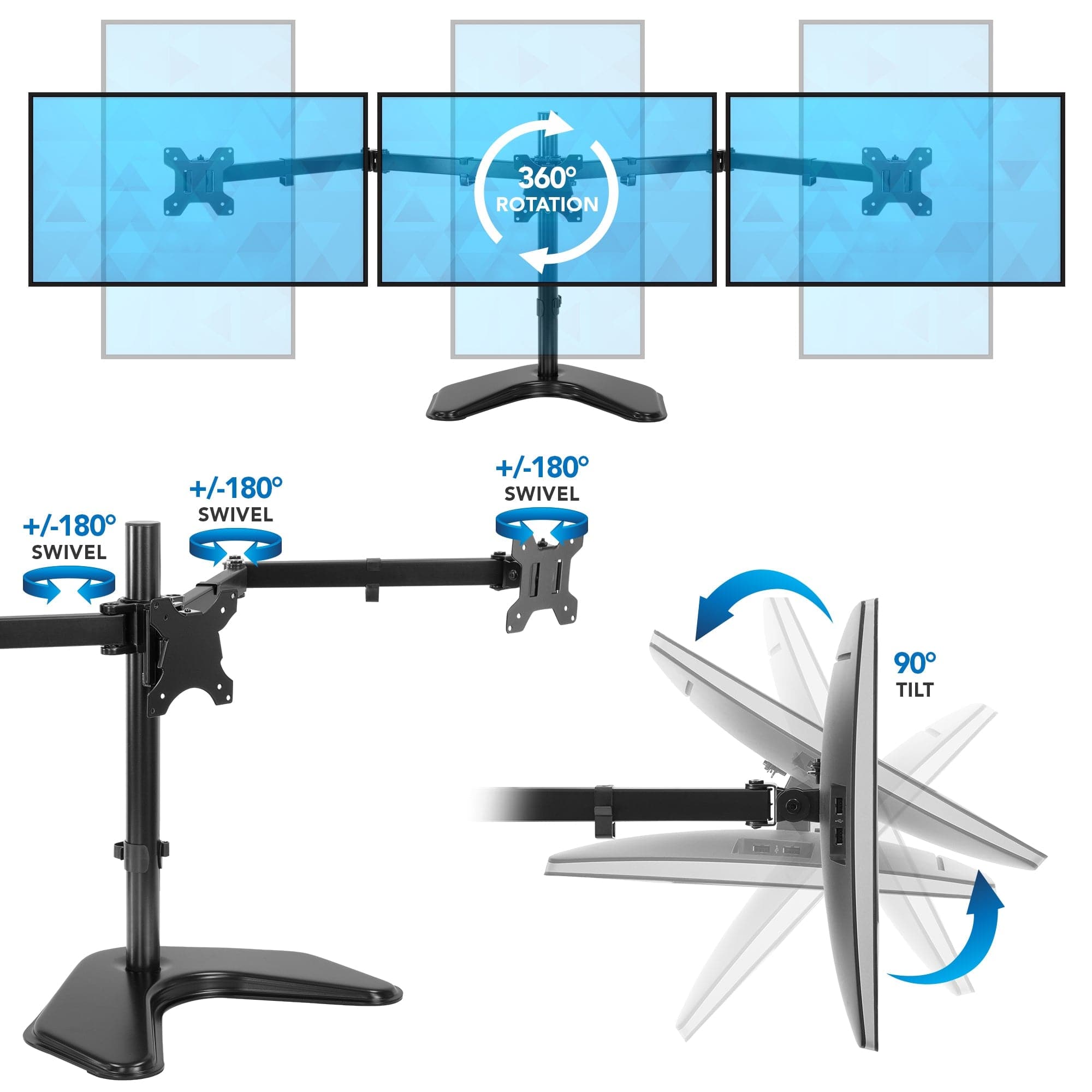 Triple Monitor Stand for 28" to 32" Screens - Mount-It!