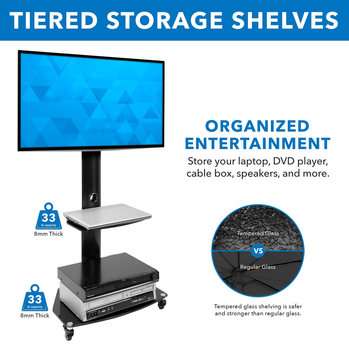 TV Rolling Cart with Two Shelves - Mount-It!