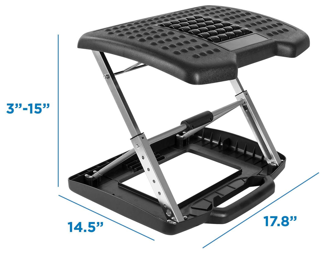 Under Desk Footrest, Adjustable Height/Angle and Massaging Rollers, 18 x 13 inches - Mount-It!