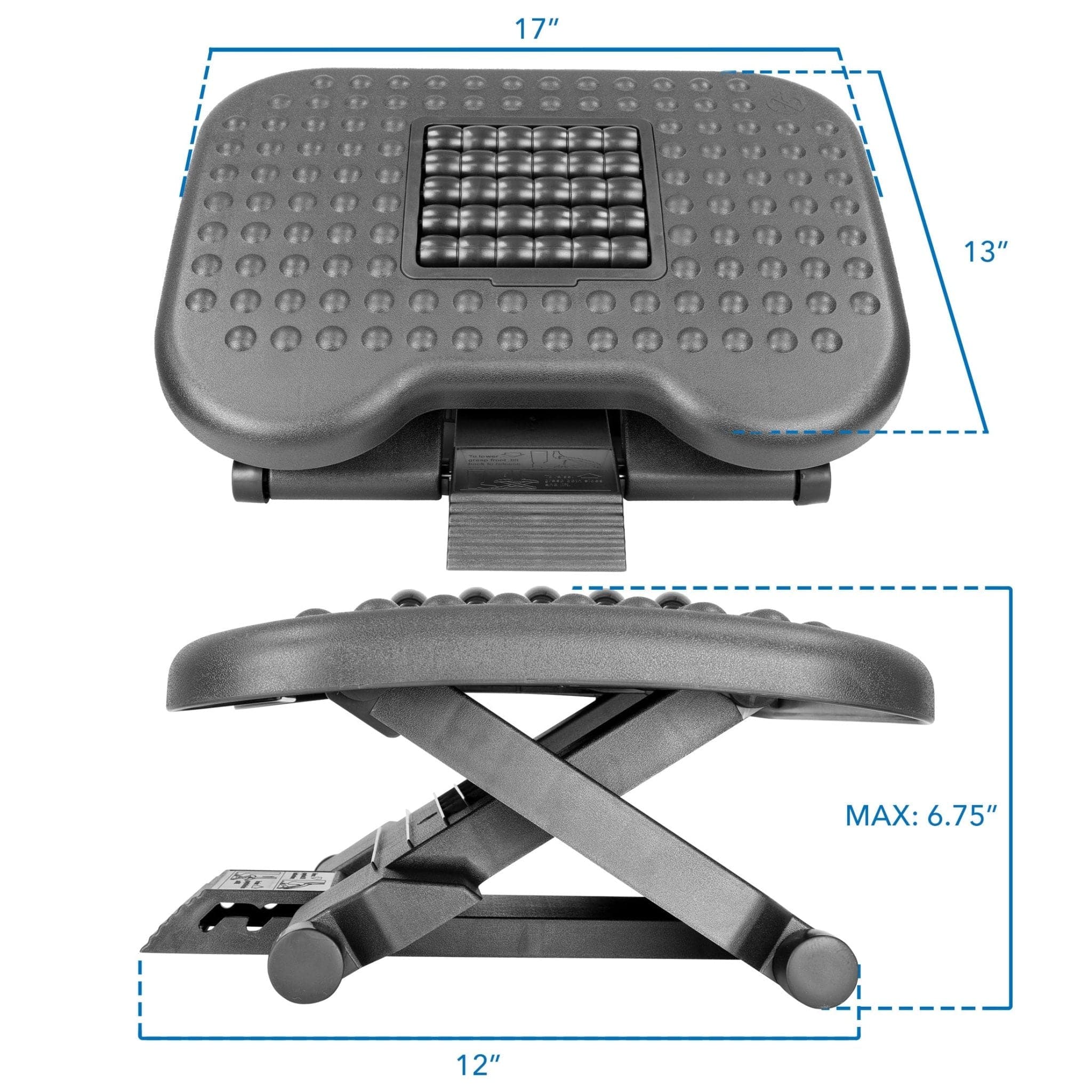 Under Desk Office Footrest with 3-Level Height Adjustment and Rolling Massaging Surface | 17 x 13 Inches - Mount-It!