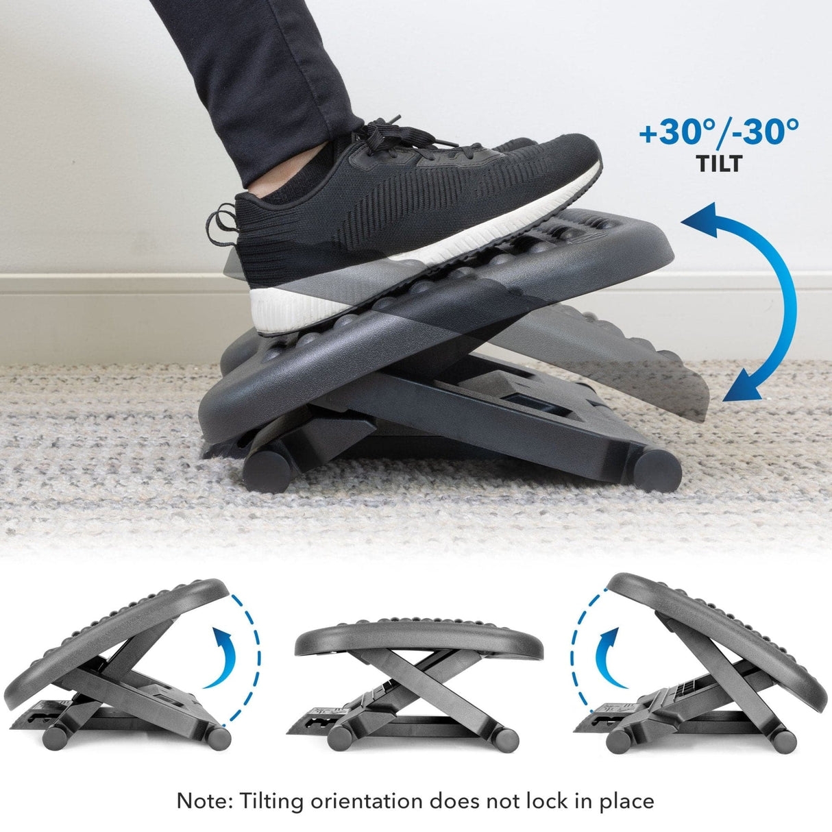 Under Desk Office Footrest with 3-Level Height Adjustment and Rolling Massaging Surface | 17 x 13 Inches - Mount-It!