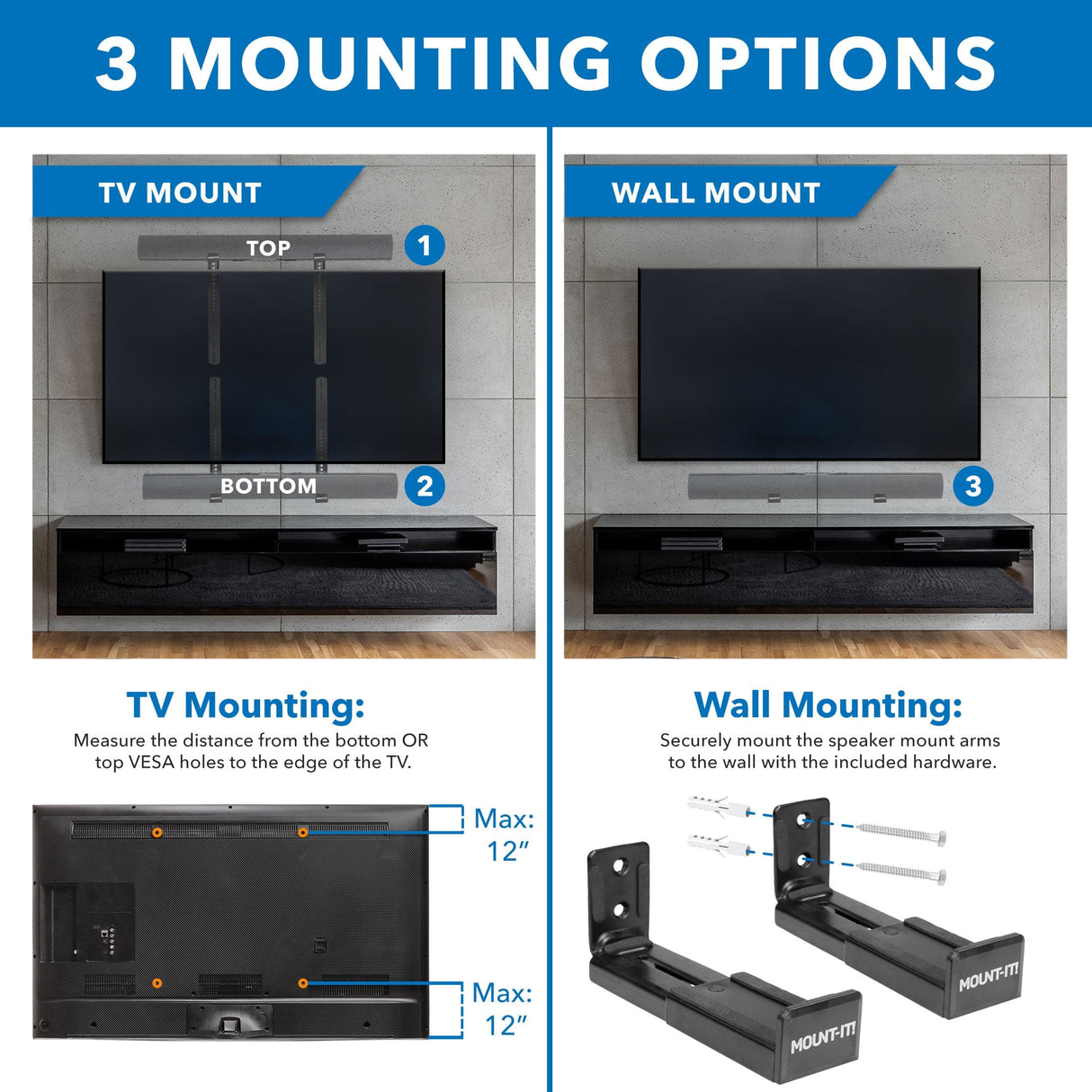 Speaker Mount - Universal Soundbar Mount Brackets for TV and Wall Installation - Mount-It! - MI-SB50