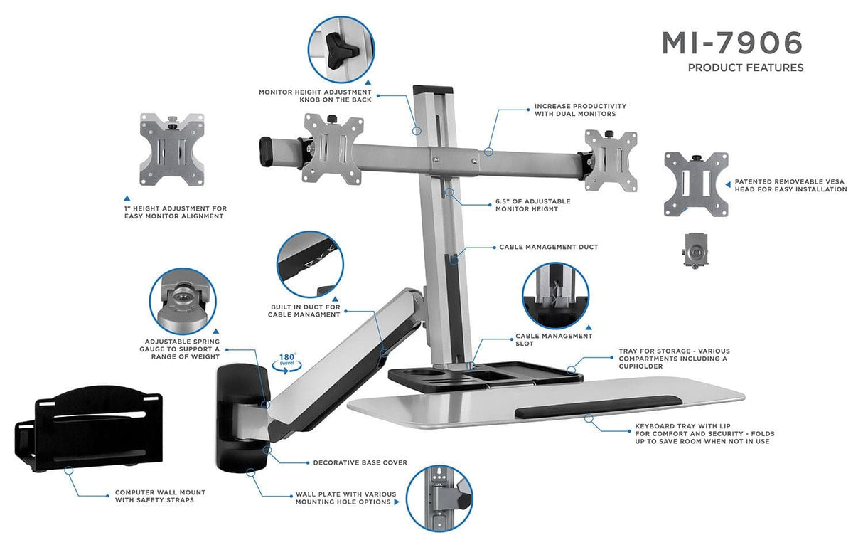 Mount-It! Wall Mount Dual Monitor Workstation - MI-7906 - Mount-It!